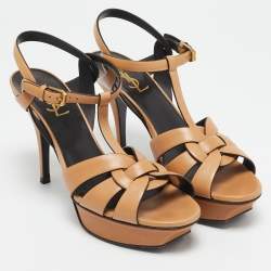 Saint Laurent Tan Leather Tribute Sandals Size 39.5