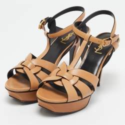 Saint Laurent Tan Leather Tribute Sandals Size 39.5