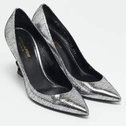 Saint Laurent Silver Texture Suede Opyum Pumps Size 39.5