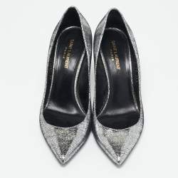 Saint Laurent Silver Texture Suede Opyum Pumps Size 39.5