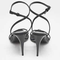 مملوكة مسبقًا Saint Laurent Black Satin Ankle Strap Sandals Size 39