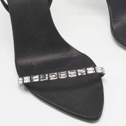 مملوكة مسبقًا Saint Laurent Black Satin Ankle Strap Sandals Size 39