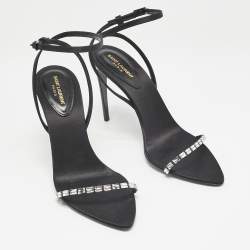 مملوكة مسبقًا Saint Laurent Black Satin Ankle Strap Sandals Size 39