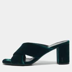 Saint Laurent Green Velvet Loulou Criss Cross Mules Size 37
