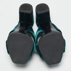 Saint Laurent Green Velvet Loulou Criss Cross Mules Size 37