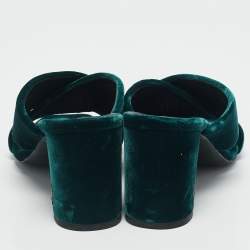 Saint Laurent Green Velvet Loulou Criss Cross Mules Size 37