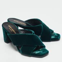 Saint Laurent Green Velvet Loulou Criss Cross Mules Size 37