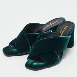 Saint Laurent Green Velvet Loulou Criss Cross Mules Size 37