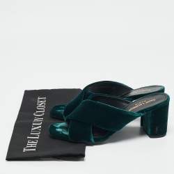 Saint Laurent Green Velvet Loulou Criss Cross Mules Size 37
