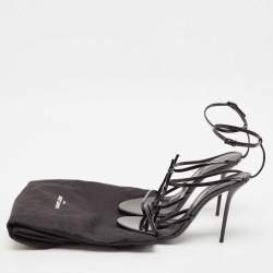 مملوكة مسبقًا Saint Laurent Black Patent Leather Cassandre Ankle Strap Sandals Size 40
