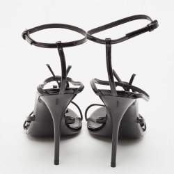 مملوكة مسبقًا Saint Laurent Black Patent Leather Cassandre Ankle Strap Sandals Size 40