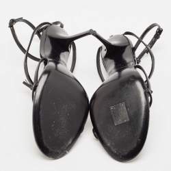 مملوكة مسبقًا Saint Laurent Black Patent Leather Cassandre Ankle Strap Sandals Size 40