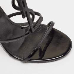 مملوكة مسبقًا Saint Laurent Black Patent Leather Cassandre Ankle Strap Sandals Size 40