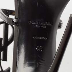 مملوكة مسبقًا Saint Laurent Black Patent Leather Cassandre Ankle Strap Sandals Size 40