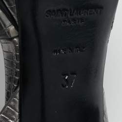 Saint Laurent Grey Lizard Embossed Leather Tribute Platform Sandals Size 37