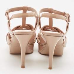Pre Owned Saint Laurent Beige Patent Leather Tribute Platform Sandals Size 37