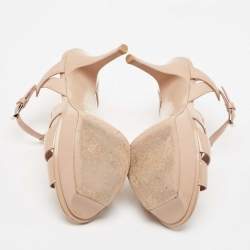 Pre Owned Saint Laurent Beige Patent Leather Tribute Platform Sandals Size 37