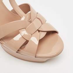 Pre Owned Saint Laurent Beige Patent Leather Tribute Platform Sandals Size 37