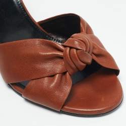 Saint Laurent Brown Knotted Leather Bianca Slide Sandals Size 37