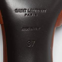 Saint Laurent Brown Knotted Leather Bianca Slide Sandals Size 37