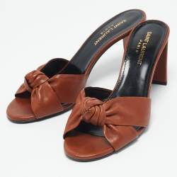 Saint Laurent Brown Knotted Leather Bianca Slide Sandals Size 37