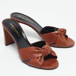 Saint Laurent Brown Knotted Leather Bianca Slide Sandals Size 37