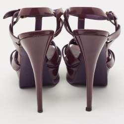 Saint Laurent Dark Purple Patent Leather Tribute Platform Sandals Size 38