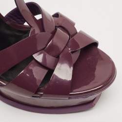 Saint Laurent Dark Purple Patent Leather Tribute Platform Sandals Size 38