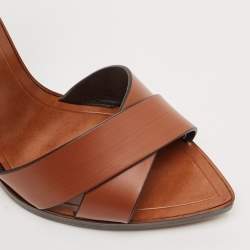مملوكة مسبقًا Saint Laurent Brown Leather Papaya Block Heel Ankle Strap Sandals Size 37