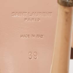  Saint Laurent Beige Patent Leather Tribute Platform Sandals Size 39