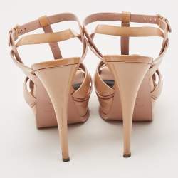  Saint Laurent Beige Patent Leather Tribute Platform Sandals Size 39