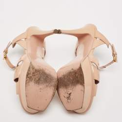  Saint Laurent Beige Patent Leather Tribute Platform Sandals Size 39