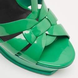 Saint Laurent Green Patent Tribute Platform Sandals Size 39