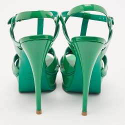 Saint Laurent Green Patent Tribute Platform Sandals Size 39