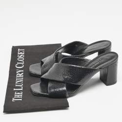 Saint Laurent Black Leather Loulou Cross Strap Slide Sandals Size 36