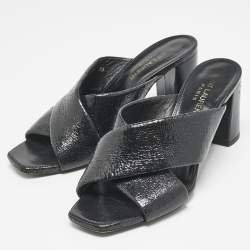 Saint Laurent Black Leather Loulou Cross Strap Slide Sandals Size 36