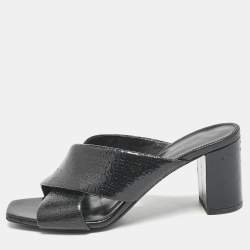 Saint Laurent Black Leather Loulou Cross Strap Slide Sandals Size 36