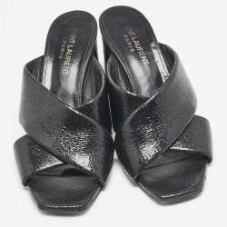 Saint Laurent Black Leather Loulou Cross Strap Slide Sandals Size 36