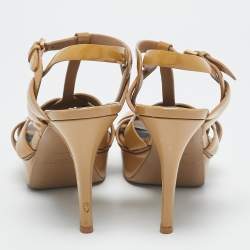Saint Laurent Beige Patent Leather Tribute Platform Sandals Size 37.5