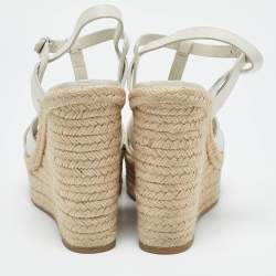 Saint Laurent White Leather Tribute Wedge Platform Espadrille Sandals Size 39