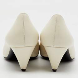 Saint Laurent Off White/Navy Leather Anai YSL Bow Pumps Size 36