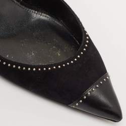 Pre Owned Saint Laurent Black Leather and Suede Charlotte Studded Slingback Pumps Size 39.5