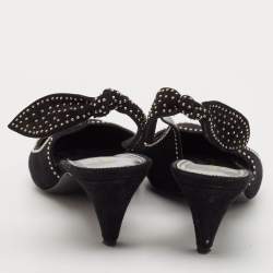 Pre Owned Saint Laurent Black Leather and Suede Charlotte Studded Slingback Pumps Size 39.5