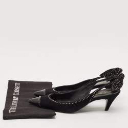Pre Owned Saint Laurent Black Leather and Suede Charlotte Studded Slingback Pumps Size 39.5