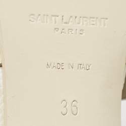 Pre Owned صندل سان لوران باريس جلد بنفسجي تريبوت نعل سميك بحزام للكاحل مقاس 38.5