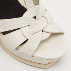 Pre Owned صندل سان لوران باريس جلد بنفسجي تريبوت نعل سميك بحزام للكاحل مقاس 38.5