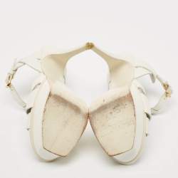 Pre Owned صندل سان لوران باريس جلد بنفسجي تريبوت نعل سميك بحزام للكاحل مقاس 38.5