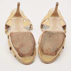 Saint Laurent Beige Patent Leather Tribute Platform Ankle Strap Sandals Size 41