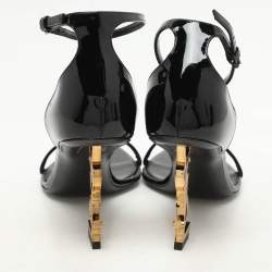 Saint Laurent Black Patent Leather Opyum Sandals Size 38.5