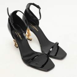 Saint Laurent Black Patent Leather Opyum Sandals Size 38.5
